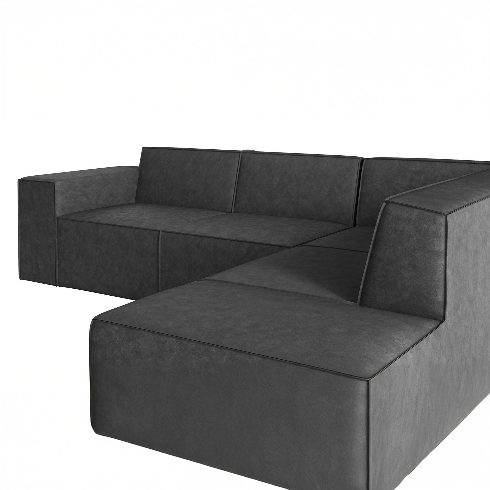 Monet - Hoekbank 4-zits met chaise longue - Kunstleer grijs - Rechts