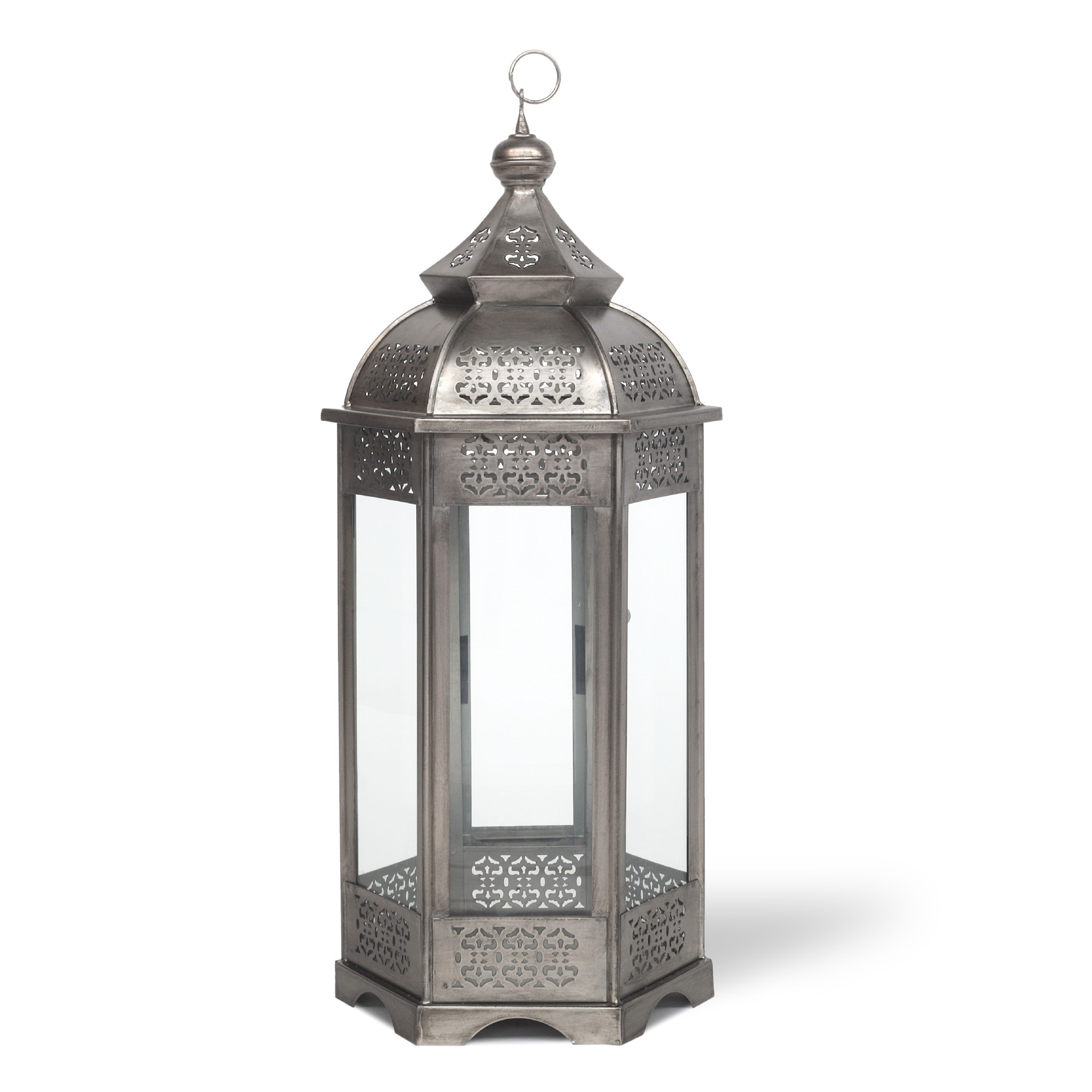 Laterne sechseckig, vernickelt, silber, Ø 28 cm, H 68 cm von fischer's lagerhaus