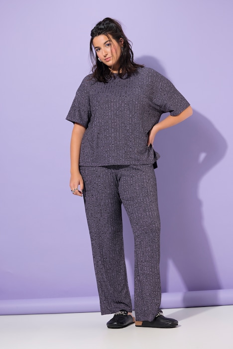 Schlafanzug, Zweiteiler, Rippjersey, Halbarm, lange Hose