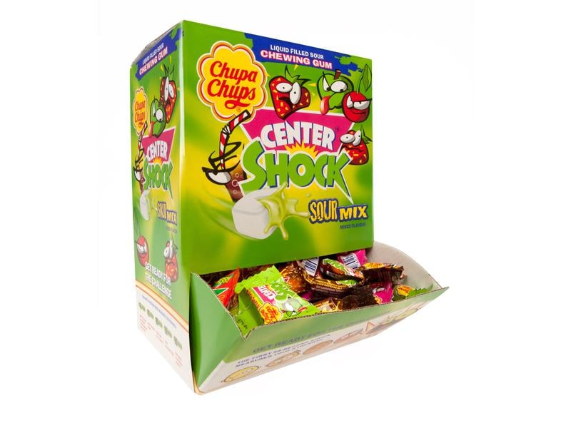 Chupa Chups Kaugummi Gum Center Shock Sour 800 g Süss-saure Kaugummis mit flüssiger Füllung