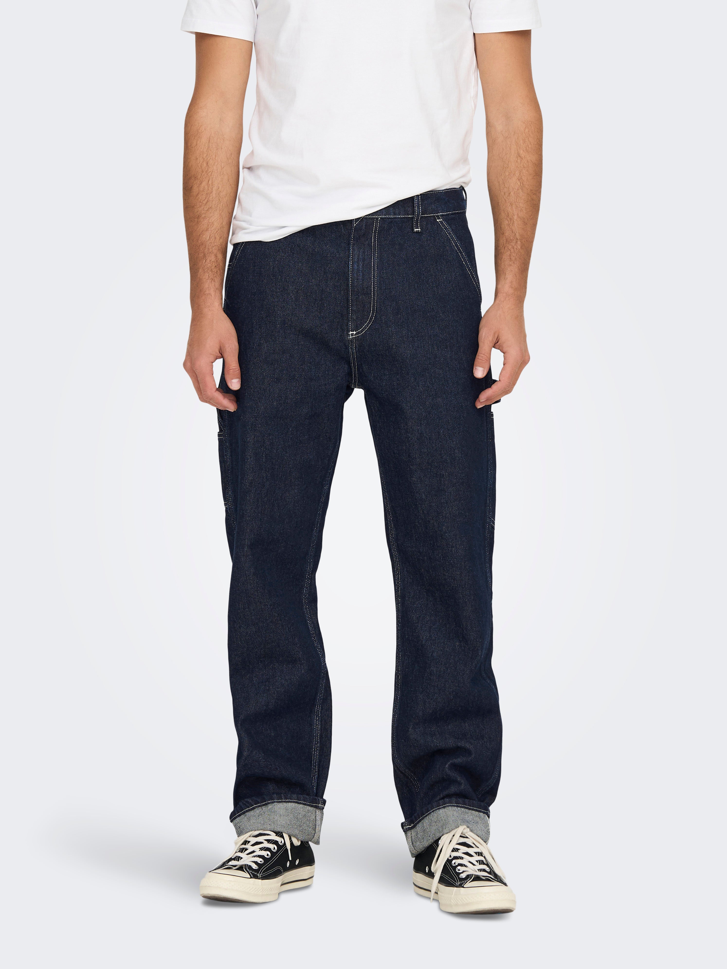 ONSEDGE Mittlere Taille Locker geschnitten Jeans Dark Blue Denim