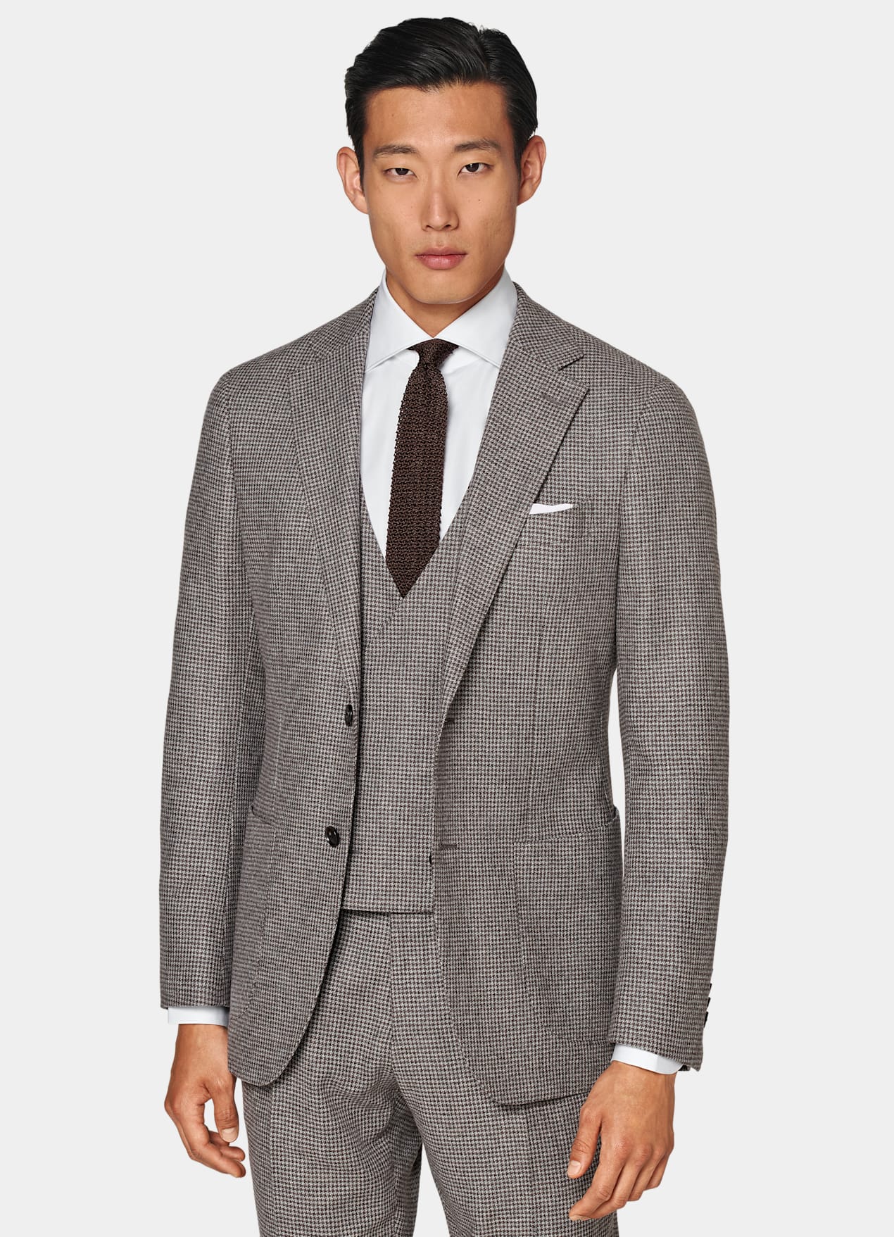 Costume trois pièces Havana coupe Tailored taupe pied-de-poule