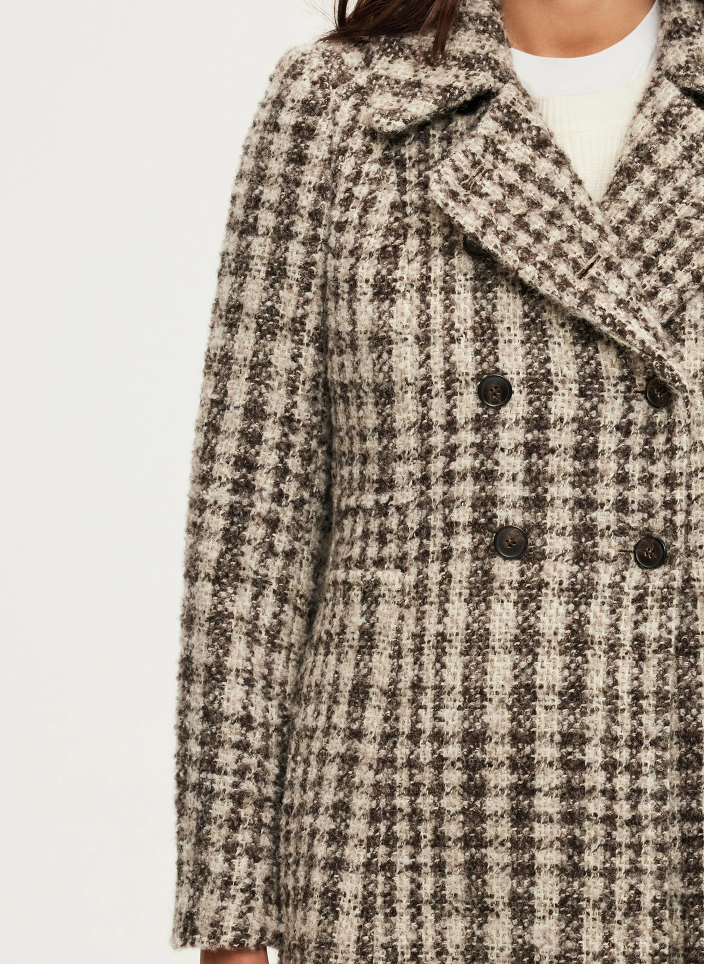 LIVIE - Manteau col classique à carreaux | Marron