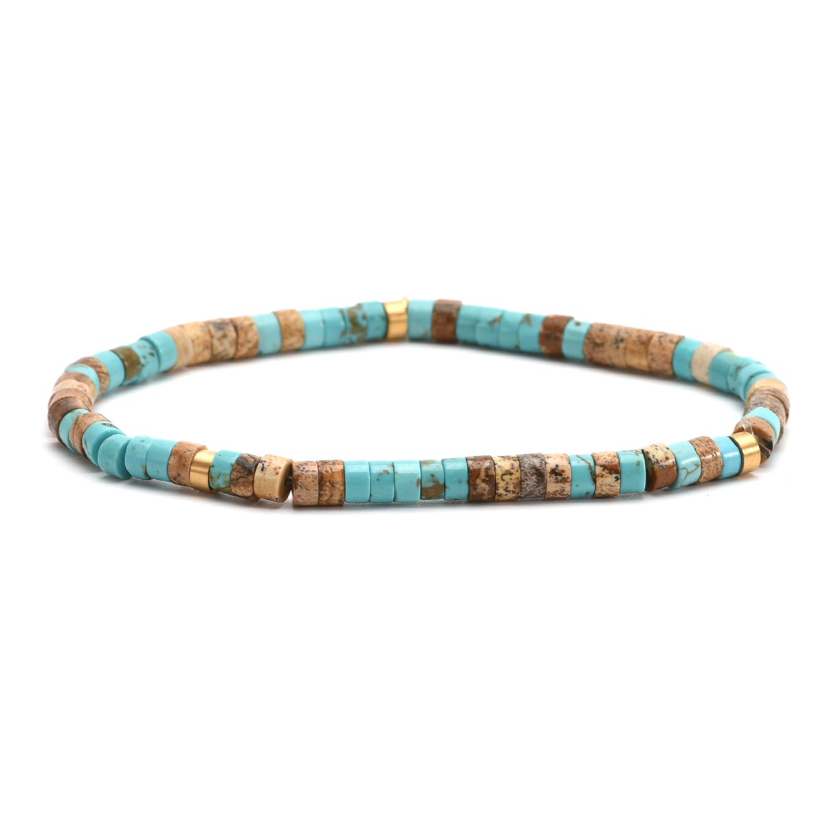 Bracelet Perles Heishi  Turquoise Bleu Bambou 4mm-Small-16cm