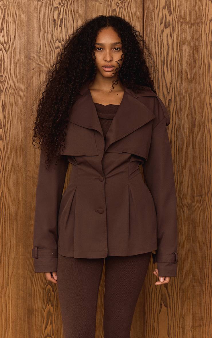 Chocolate Plum Trench-coat Ceinturé Raccourci
