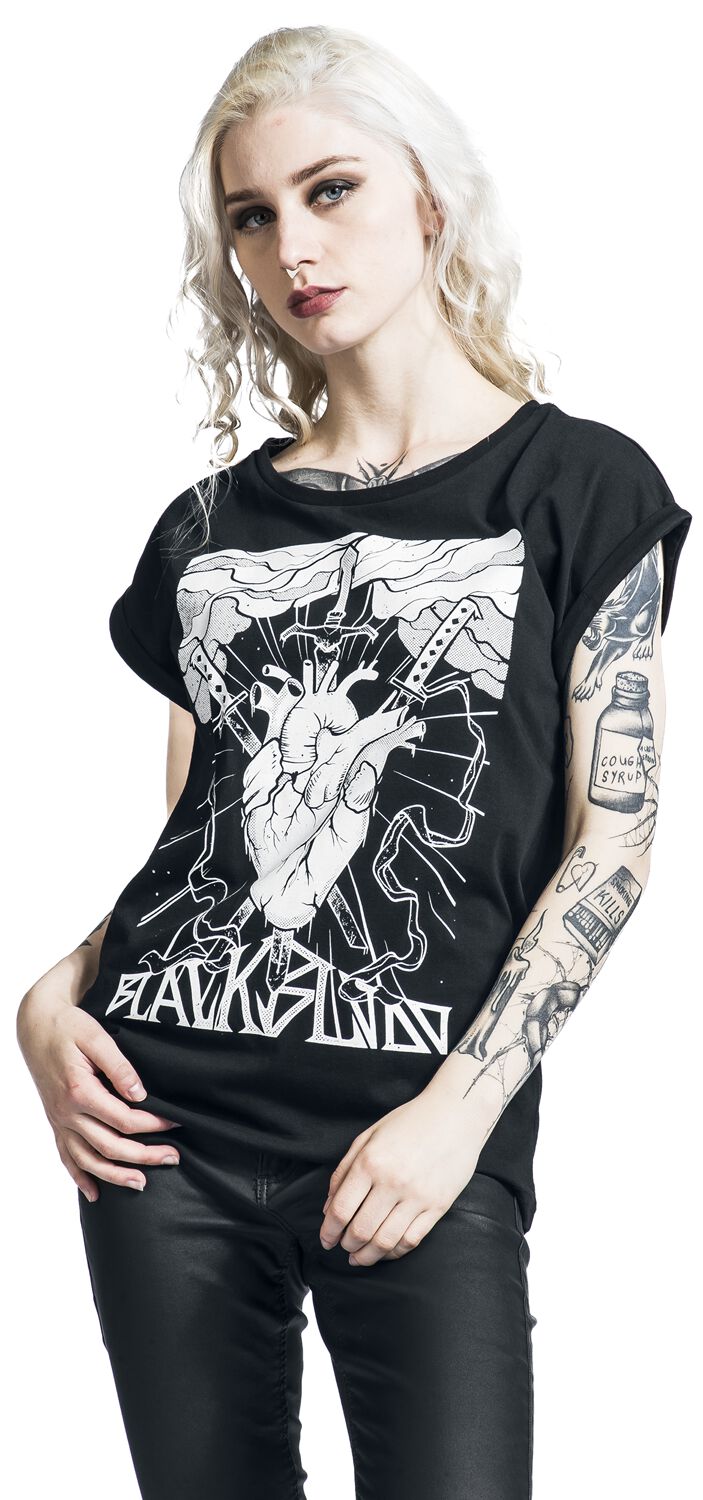 T-Shirt with Heart Print | Black Blood by Gothicana T-Shirt Manches courtes