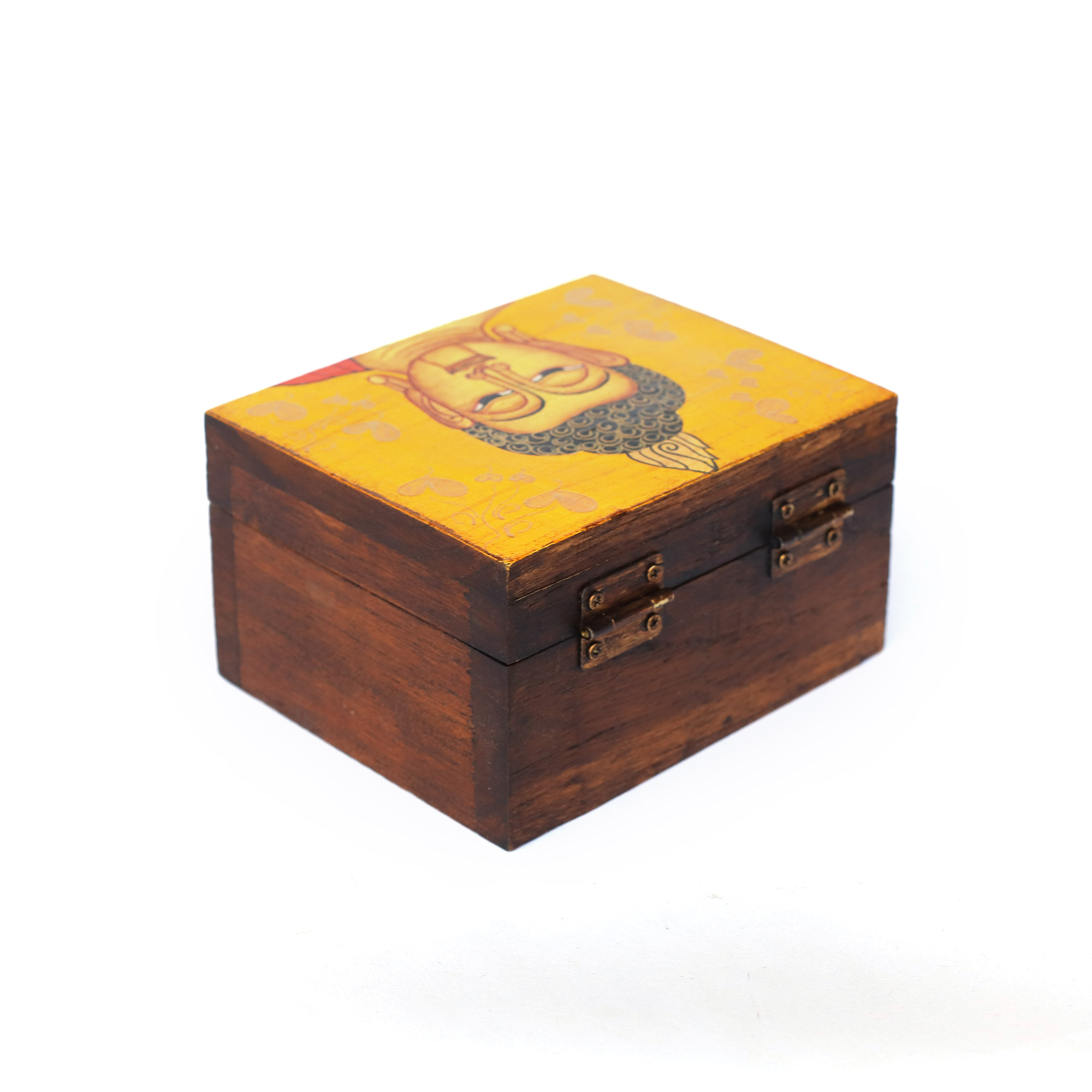 Holzschatulle 'Buddha gelb', Teak, B 12,5 cm, H 7 cm, L 10 cm von fischer's lagerhaus