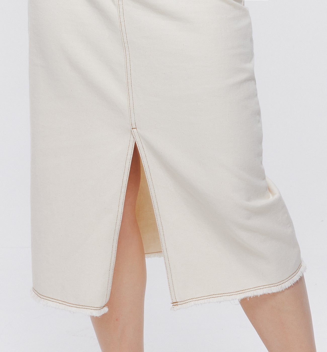 Jupe midi fendue en toile - Ecru
