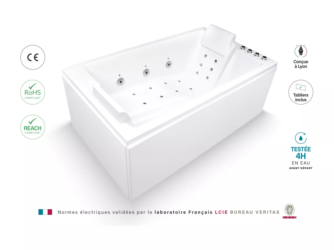 Baignoire balnéo 2 places CETANA DUO Wave L170xl100xH63cm, by SPALINA