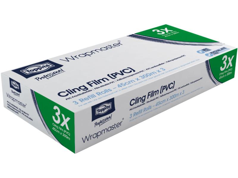 Toppits Frischhaltefolie Wrapmaster PVC 45 cm 3 Stück, Tran Nachfüllrolle