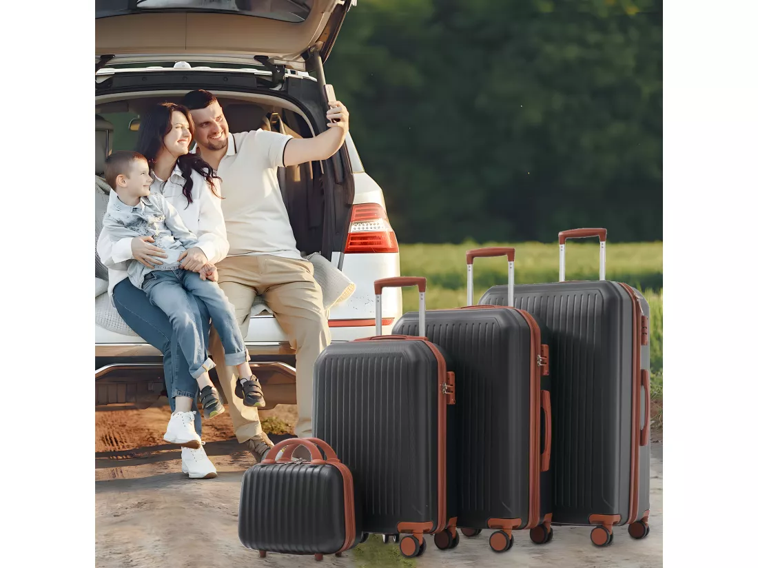 Bagage à main de 4 pièces 14&20&24&28 pouces– bagage à coque rigide - Avec poignées télescopiques en métal - noir