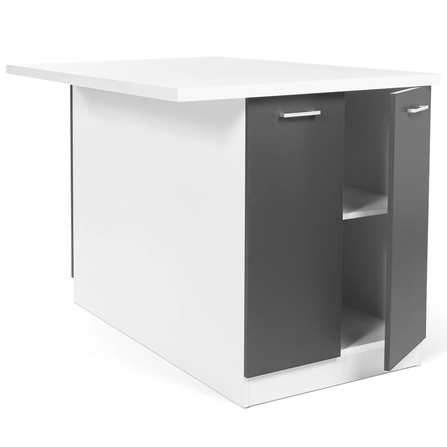 Ilot central IVO 120 cm blanc et gris avec plan de travail