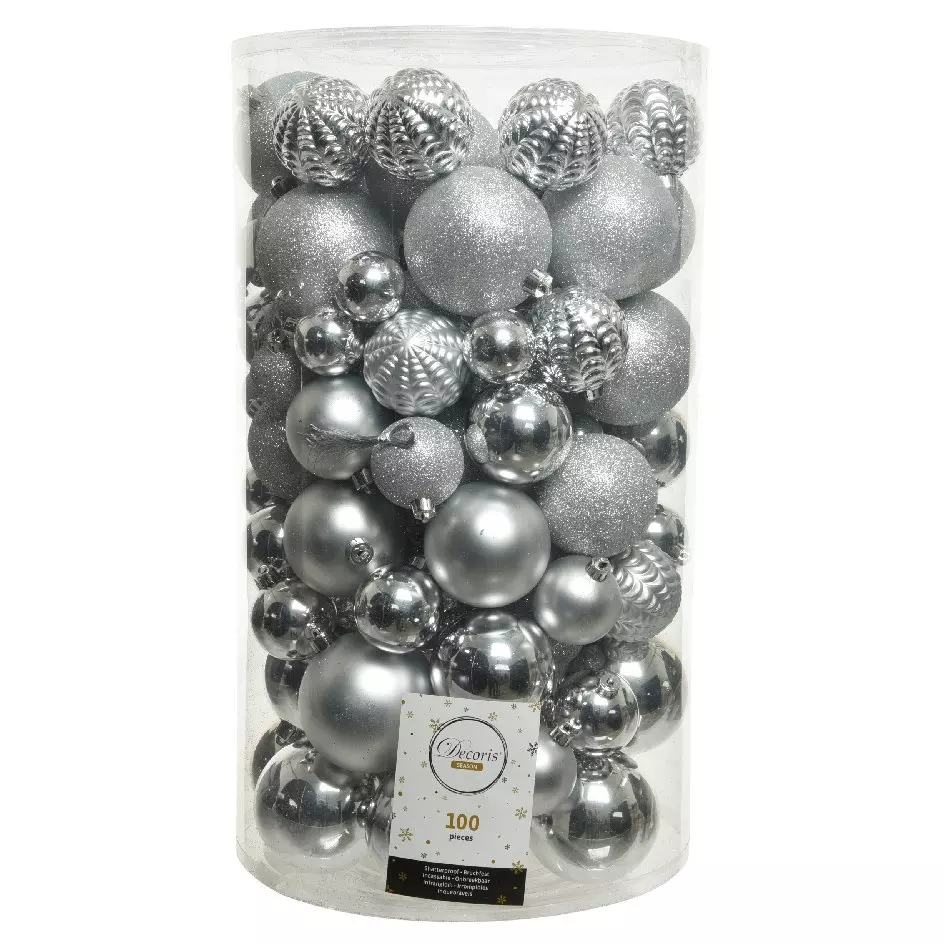 Lot de 100 boules de Noël Alpine Argent