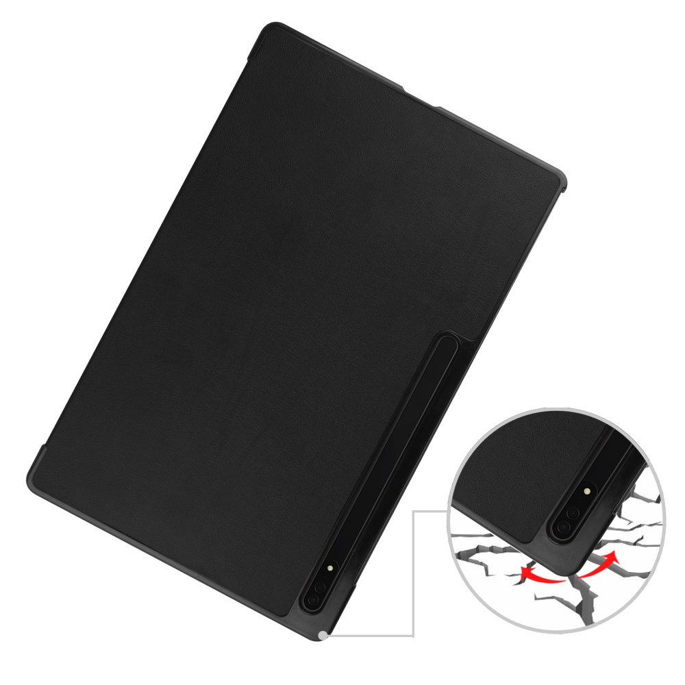 Samsung Galaxy Tab S10 Ultra Flipcase Hülle Ledertasche mit Aufstellfunktion Litchi Look   S-Pen Halterung - Schwarz