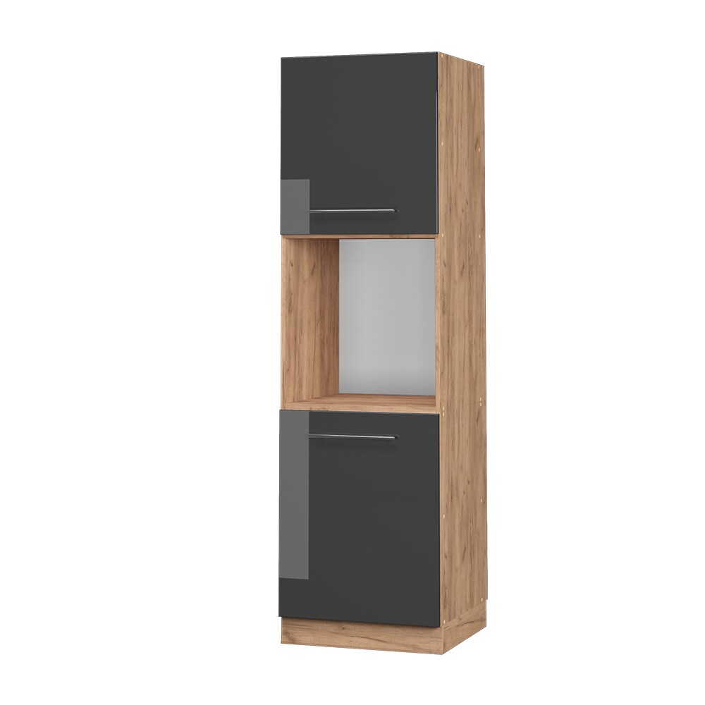 Vicco Herdumbauschrank Küchenschrank Küchenmöbel Fame-Line Eiche Anthrazit 60 cm modern Hochglanz Küche Einbauküche Blende Herdschrank Hochschrank Küchenzeile Drehtür Einlegeboden