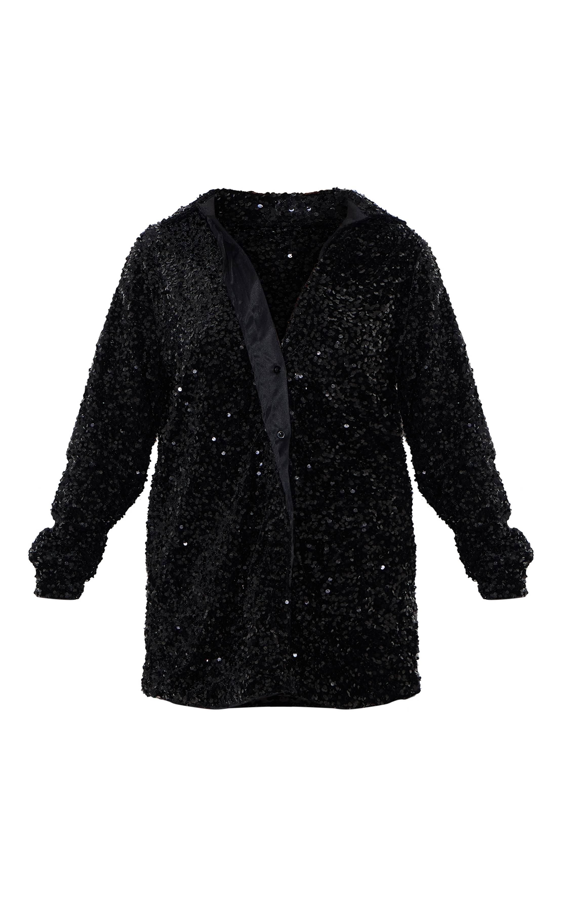 Noir Robe Chemise Oversize En Velours À Sequins