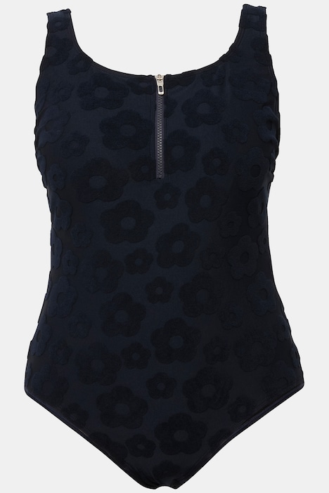 Badeanzug, Blumen-Struktur, Zipper, ohne Softcups