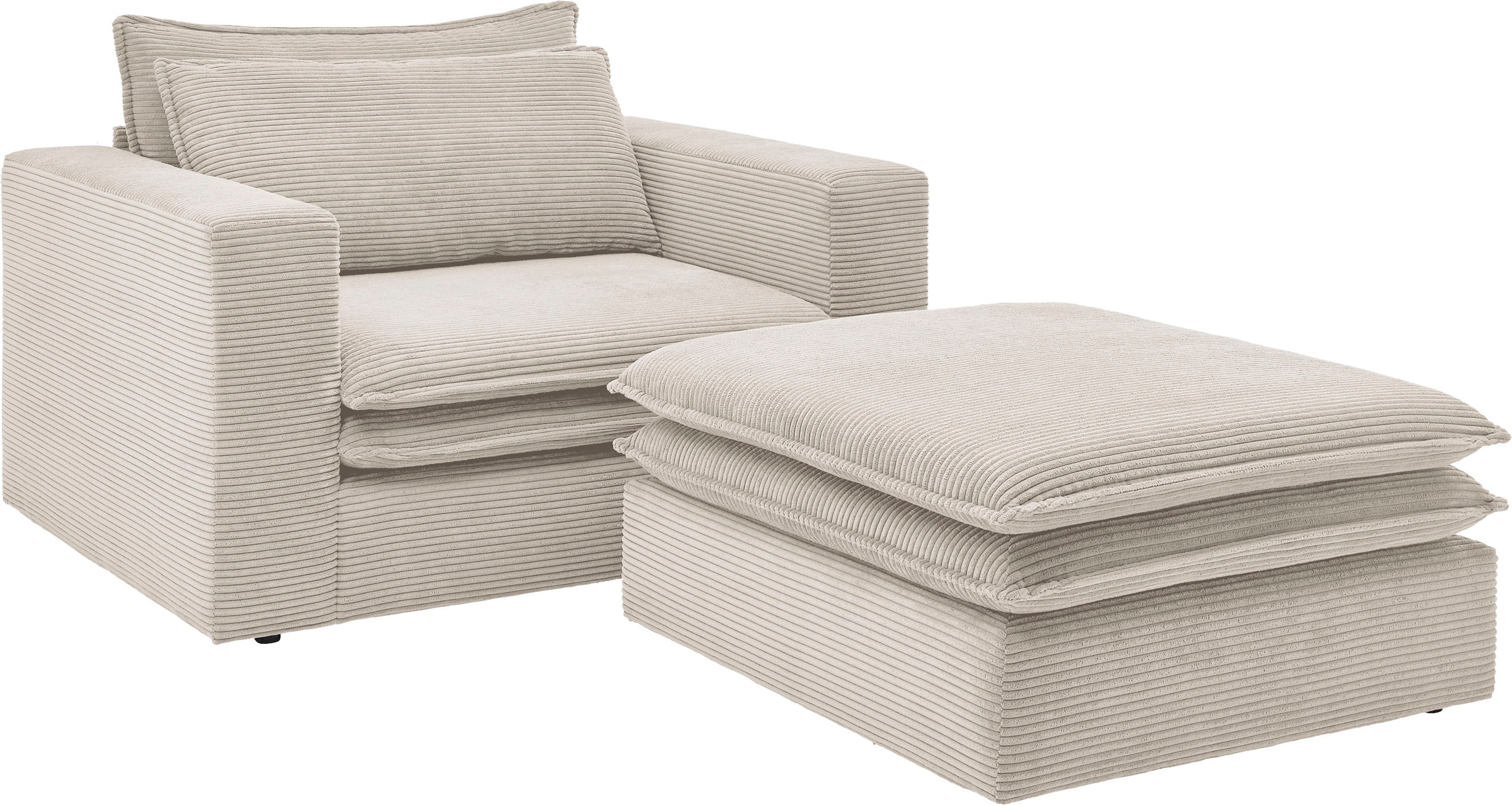 Home affaire Sitzgruppe »PIAGGE« 2 Stk. tlg. Hochwertiger Cord, Sessel und Hocker klein im Set