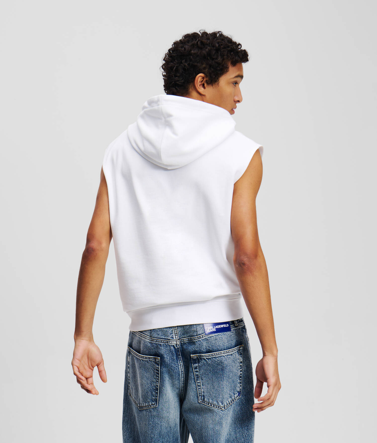SWEAT À CAPUCHE SANS MANCHE AVEC LOGO ENCADRÉ ESTOMPÉ - Blanc