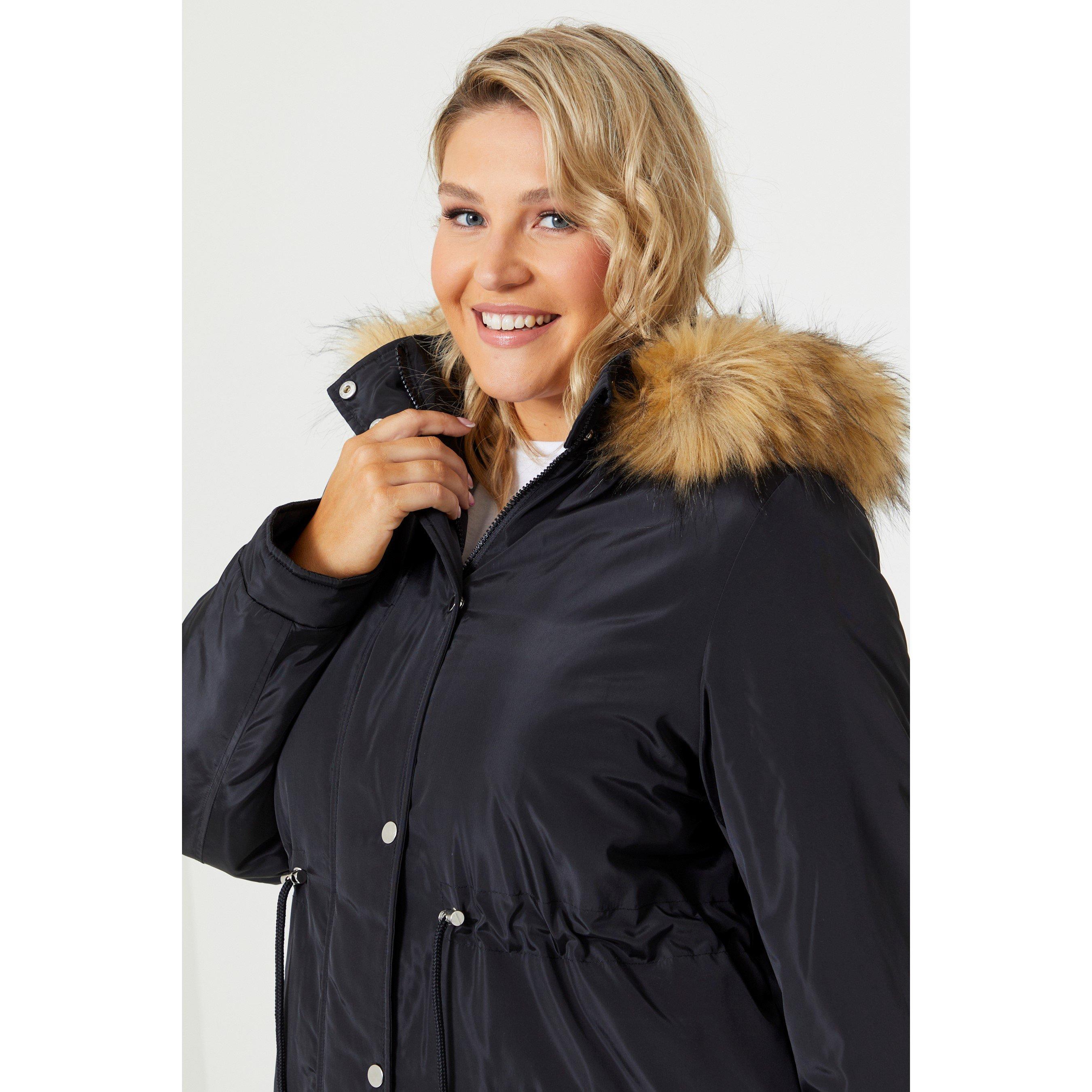 Be You Ladies Faux Fur Trim Hooded Parka Coat