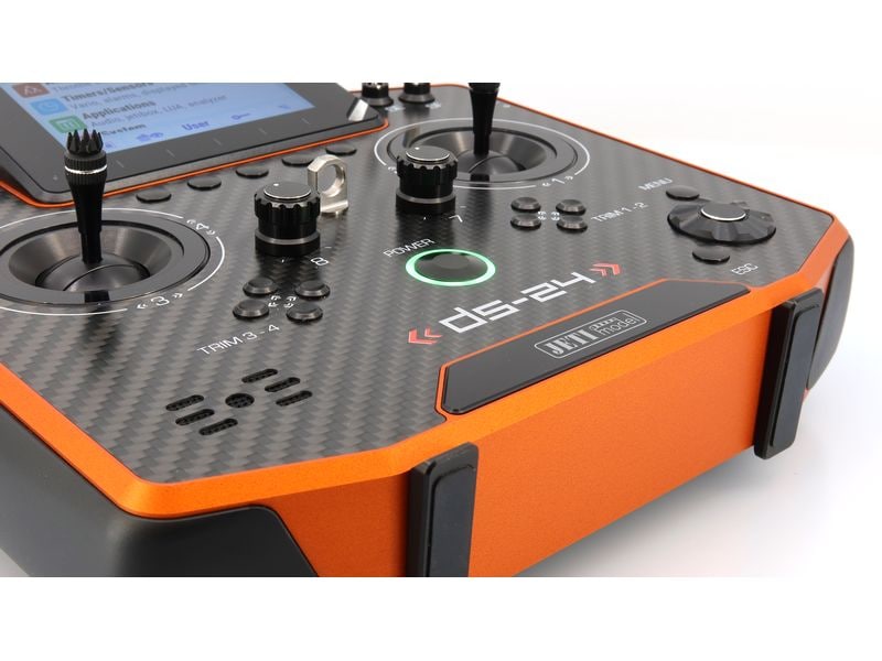 Jeti Fernsteuerung DS-24II Carbon Line Orange 24 Kanal, Dup Professioneller 24-Kanal-Sender mit Geber auf Rückseite und Carbon-Frontplatte
