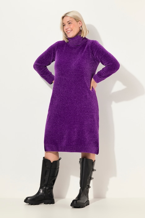 Chenille-Kleid, Strukturstrick, Rollkragen, Langarm