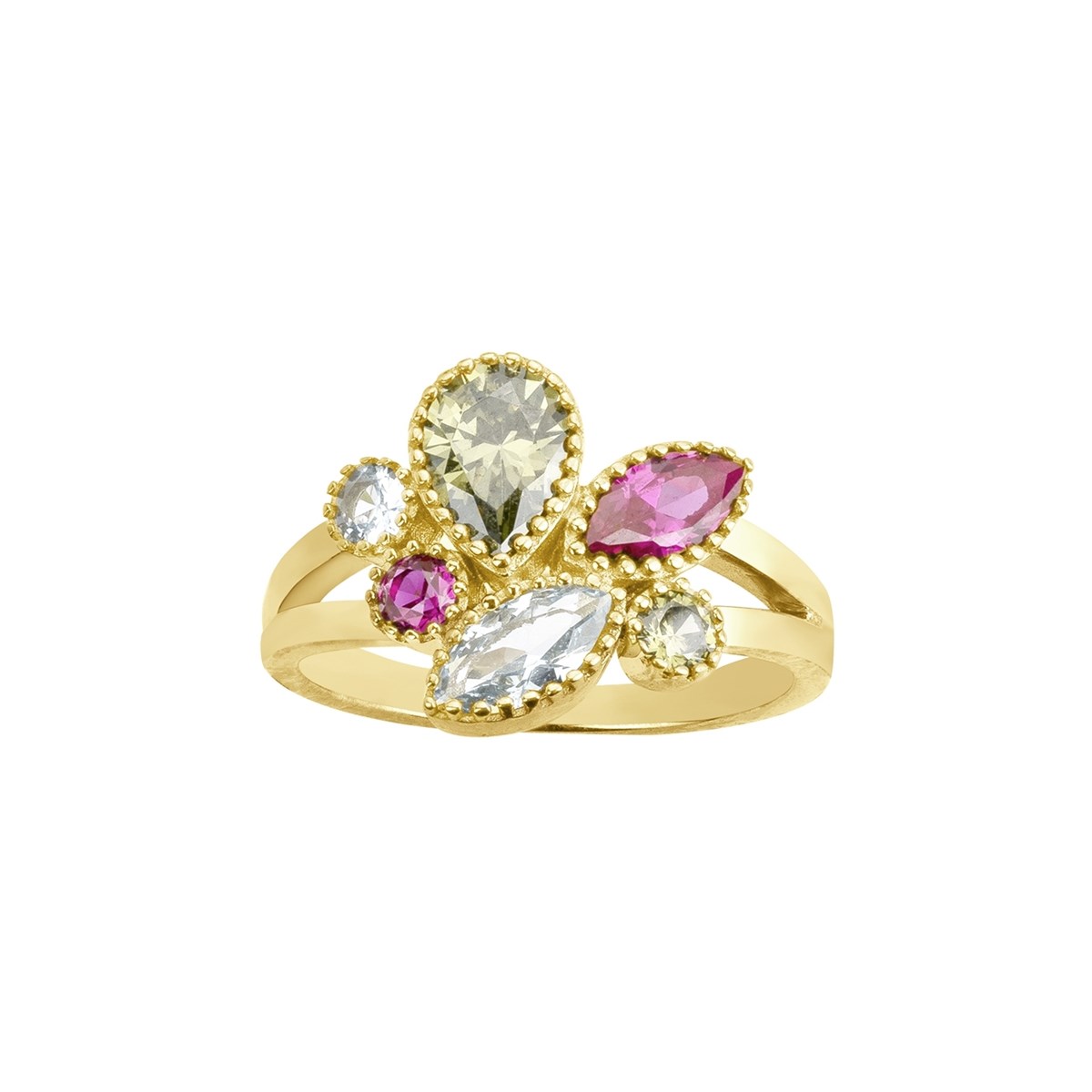 Bague en Plaqué Or avec oxyde de zirconium multicolore