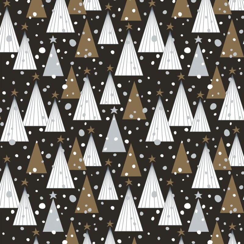 Papier cadeau Alliance, largeur 70 cm - Rouleau de 50 m,  Sapin - Noir & Blanc