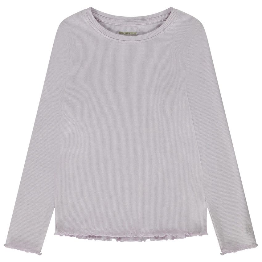 T-shirt manches longues côtelé avec fleur brodée pour fille - Lilas