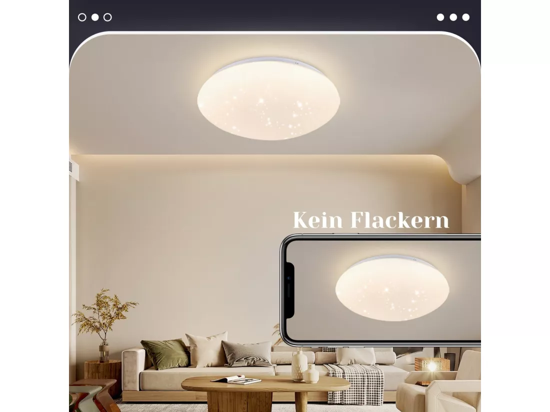 NETTLIFE Plafonnier LED 30 cm Ronde IP44 18 W Chambre Ciel Étoilé Blanc Neutre Étanche pour Cuisine Chambre d'Enfant Couloir