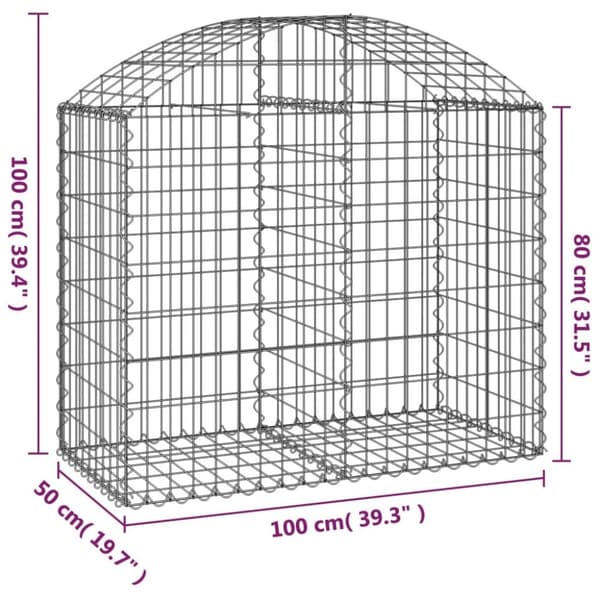 vidaXL Gabionkurv buet 100x50x80/100 cm galvanisert jern