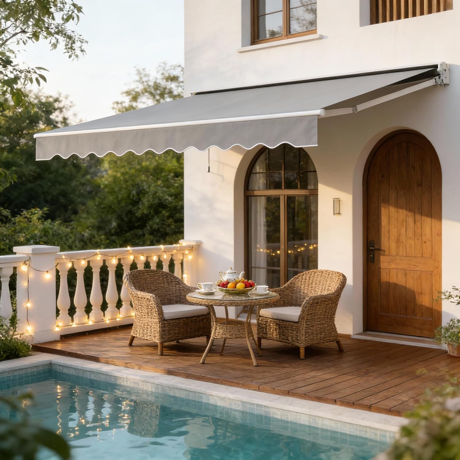400x300cm Gelenkarmmarkise Markise aus Alu und Polyester Sonnenmarkise Balkonmarkise Sonnenschutz Wasserdicht Sichtschutz Sonnensegel Anti-UV mit Handkurbel für Terrasse Balkon Hellgrau