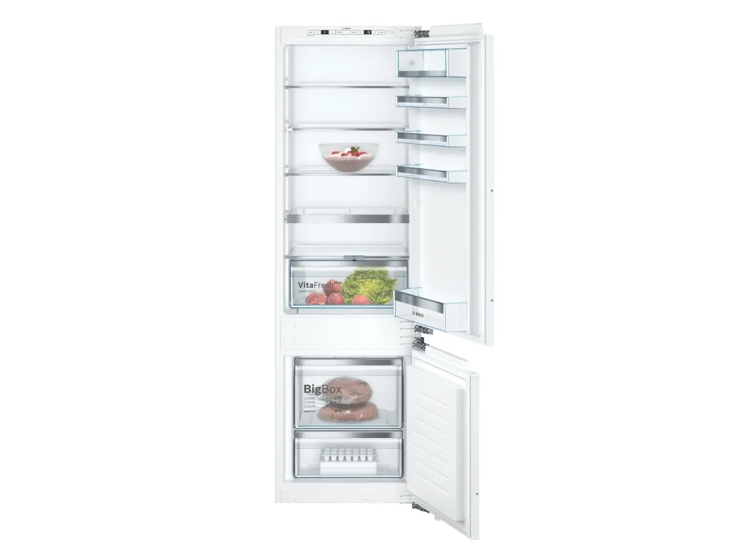 Bosch Serie | 6 KIS87AFE0 - Køleskab/fryser - bund-fryser - til indbygning - niche - bredde: 56 cm - dybde: 55 cm - højde: 177.5 cm - 272 liter - Klasse E - Fladhængsel