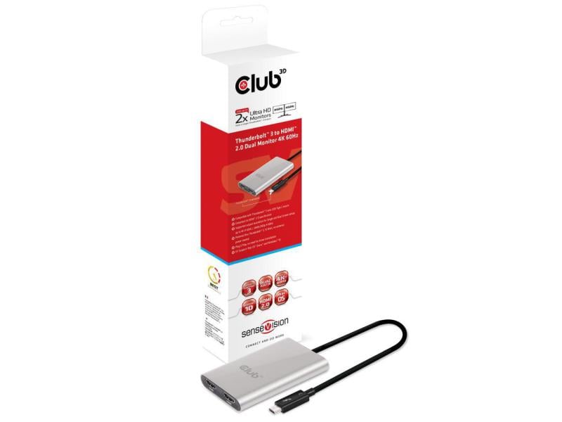 Club 3D Adapter CSV-1574 Thunderbolt 3 - HDMI Dual Monitor 4K 60Hz Thunderbolt 3 auf HDMI 2.0 Adapter