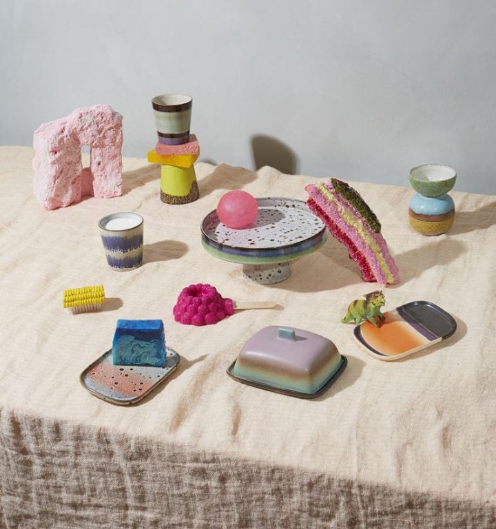 HKliving 70's Ceramic taartplateau op voet Ø21 Comet