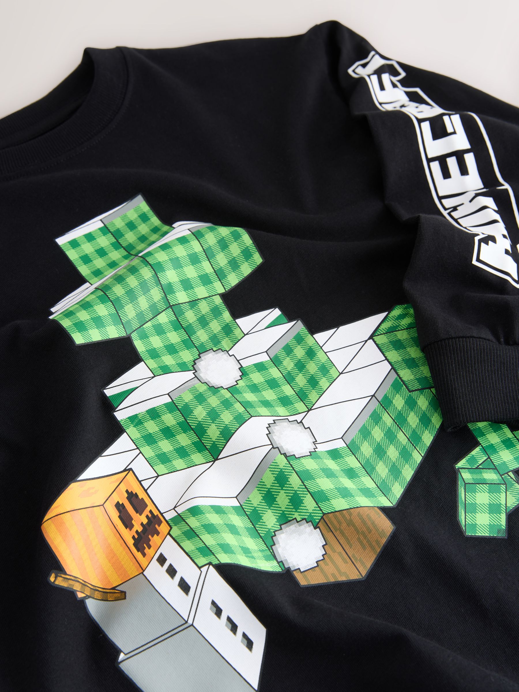 Zwart Minecraft - Kerst-T-shirt met lange mouwen (3-16jr)