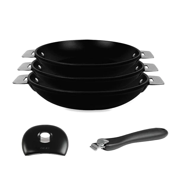 Lot de 3 poêles amovibles Cookway avec anse et poignée 20 24 28 cm Cri