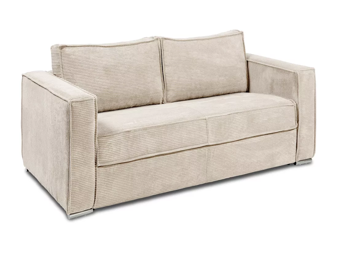 Canapé 4 places convertible express en velours côtelé beige - Couchage 160 cm - Matelas 18 cm LORETO