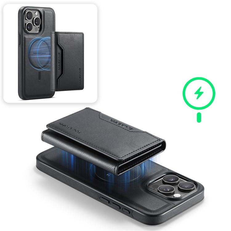 iPhone 16 Pro Max MagSafe Leder Hardcase Hülle mit 8 Kartenfächern   Kickstand (RFID Schutz) - Schwarz