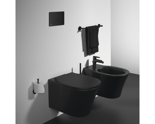 Ideal Standard Connect Air wandclosetset, randloos, matzwart met toiletzitting K8768V3