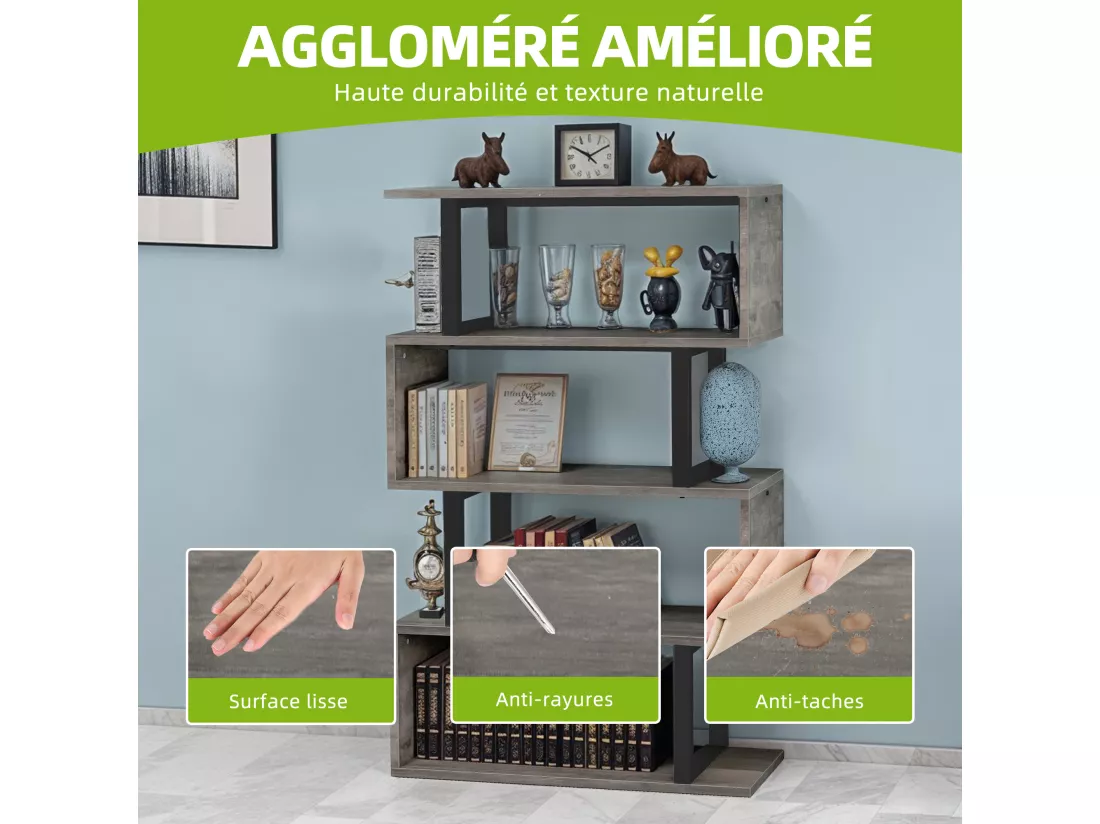 YITAHOME Bibliothèque à 5 Niveaux, Étagères pour Chambre à Coucher, Salon et Bureau, Bibliothèque en forme de S, Gris