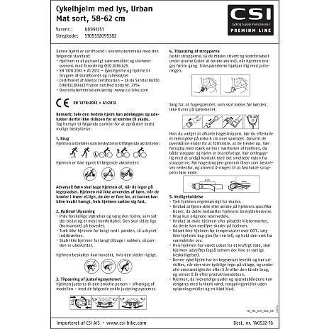 CSI Premium Cykelhjelm med lys 58-62 cm - matsort