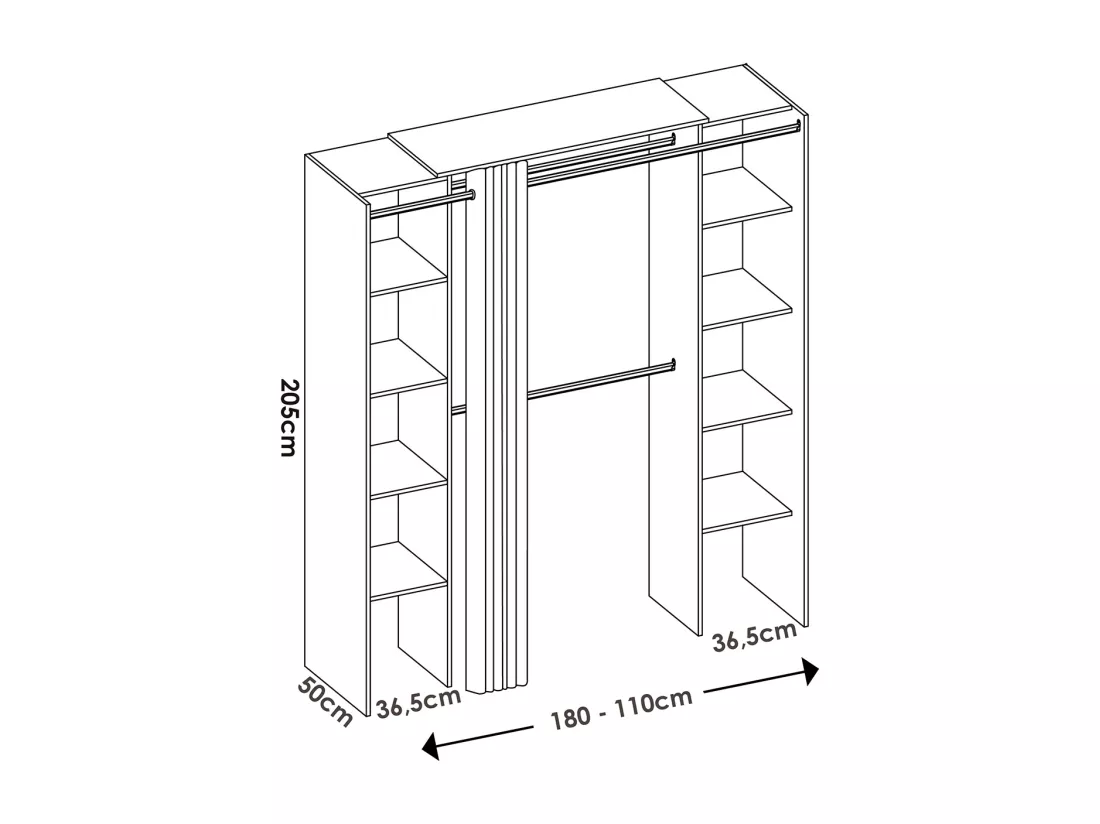 Armoire dressing extensible coloris chêne naturel avec rideau - Longueur 180 x Profondeur 50 x Hauteur 205 cm