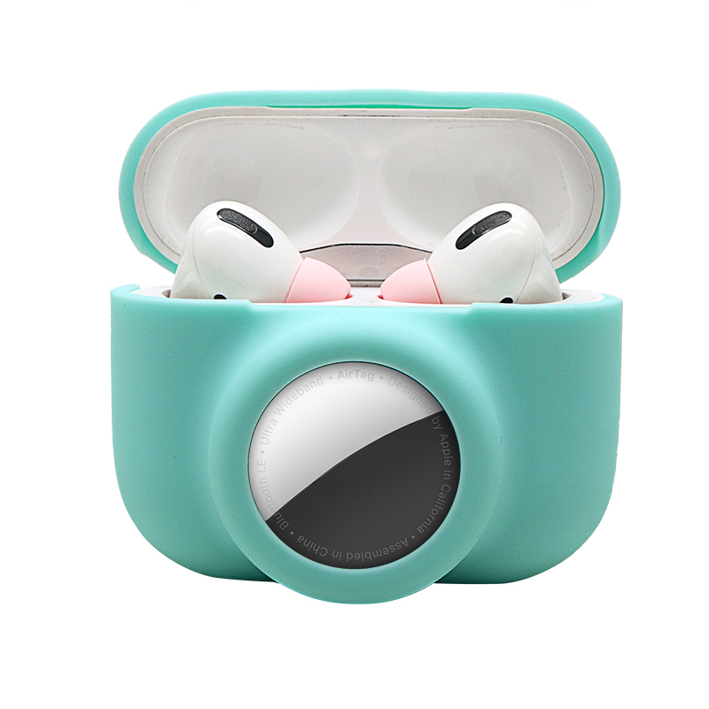 2in1 AirPods Pro   AirTag Silikon Case Schutzhülle Abdeckung - Mint