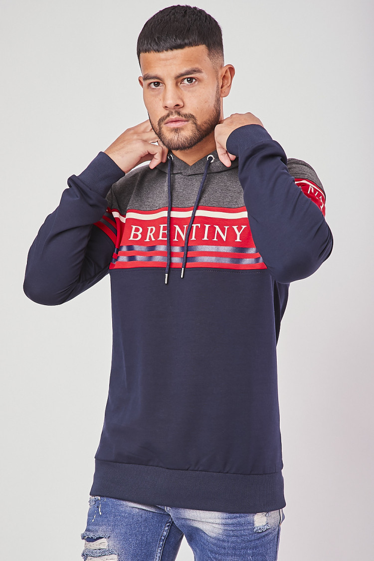 Sweat à capuche gris et bleu BRENTINY PARIS