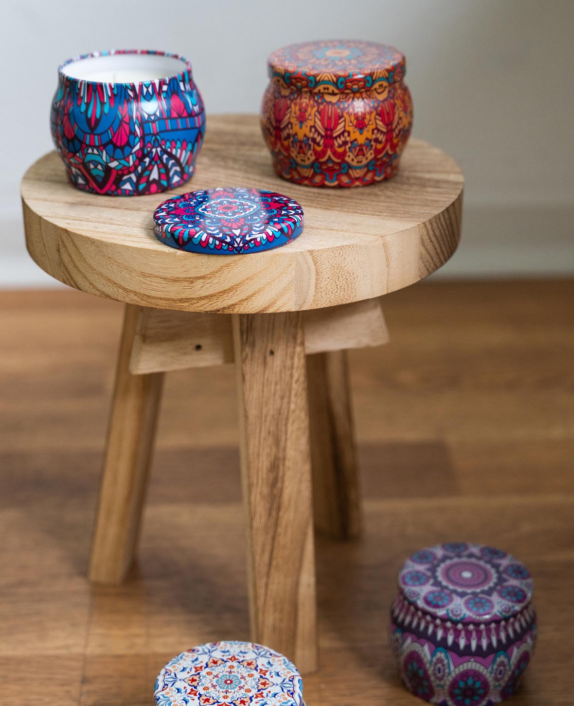 (4er Set) Duft Kerzen Aromatherapie Sojawachs Kerzen im Geschenk Set - Mandala Design