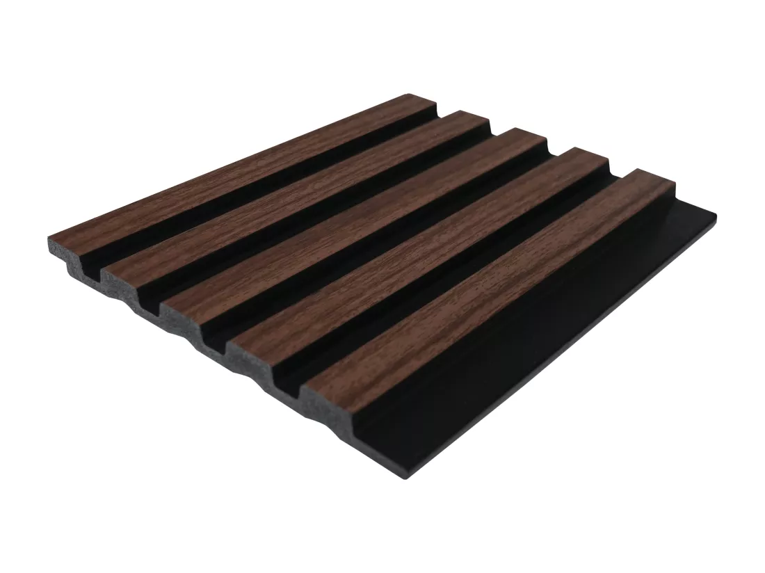 Panneau mural 3D - Pack de 3,71 m² - Coloris bois naturel foncé et noir - Lot de 8 pièces - TATIANA