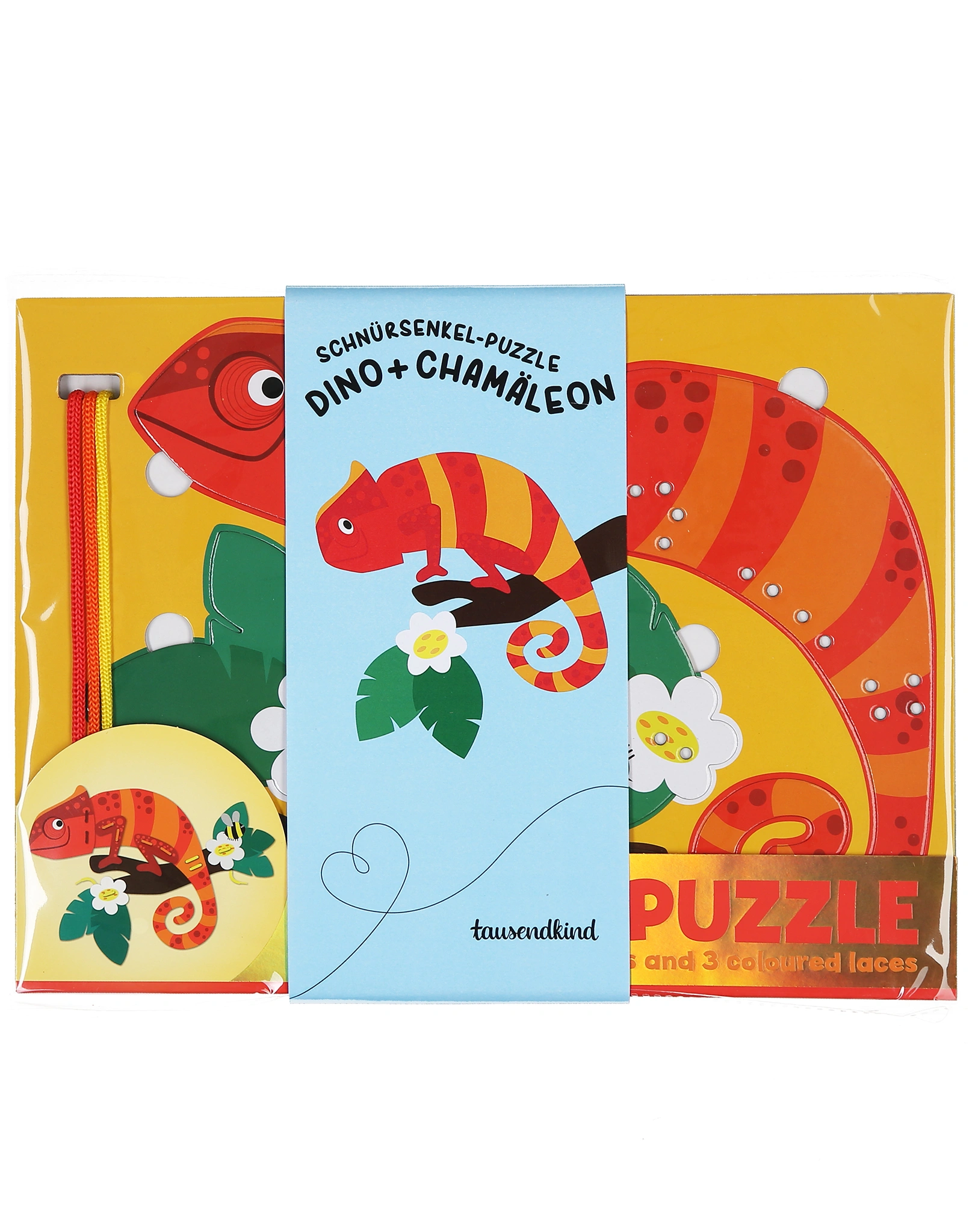 Schnürsenkel-Puzzle DINO & CHAMÄLEON aus Papier