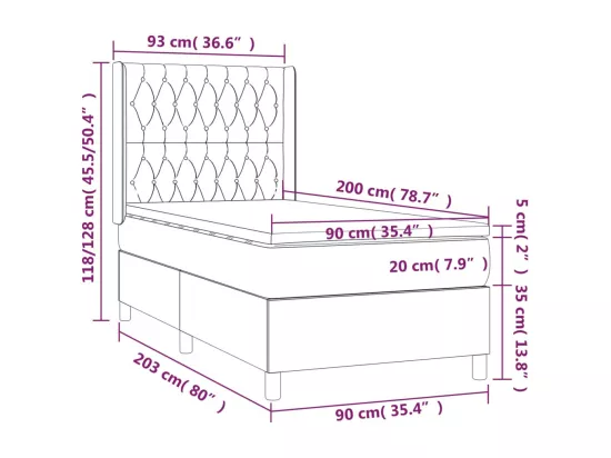 Sommier tapissier et matelas et LED Bleu foncé 90x200cm Velours