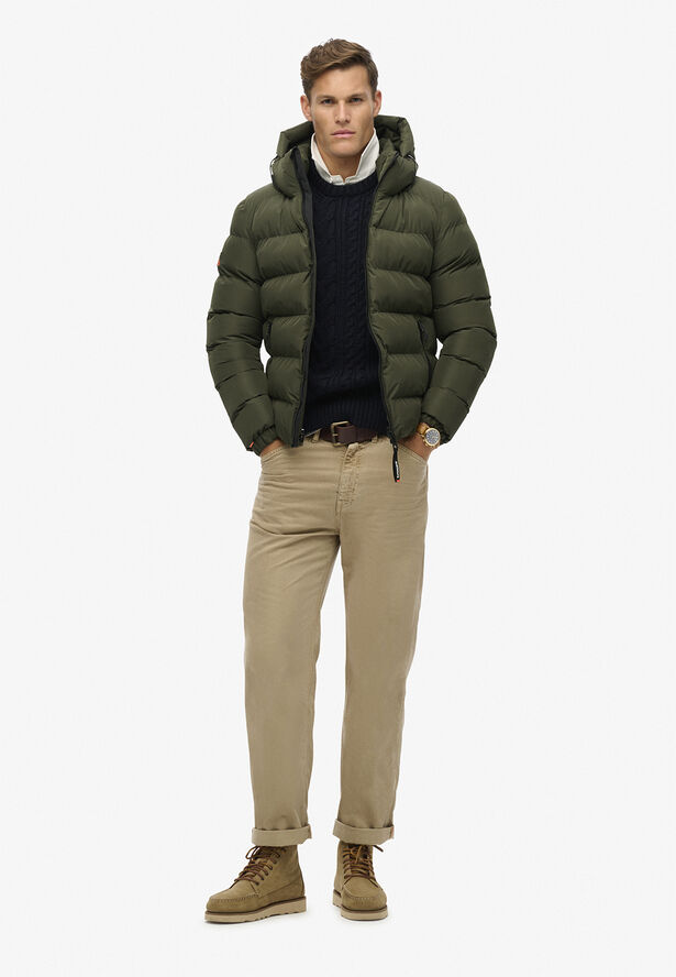 Superdry HOODED SPORTS PUFFER JACKET Army khaki